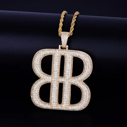 Double B Pendant Bling CZ Hip Hop Men's Jewelry
