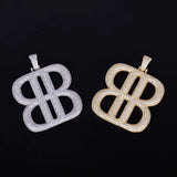 Double B Pendant Bling CZ Hip Hop Men's Jewelry
