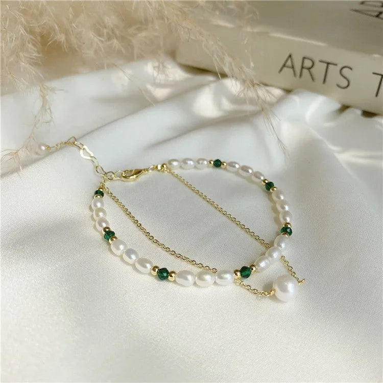 Baroque Pearl Green Crystal Bracelet Women's Jewelry