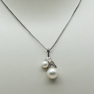 Double Bead Pendant Necklace Natural Freshwater Pearl Silver Necklace