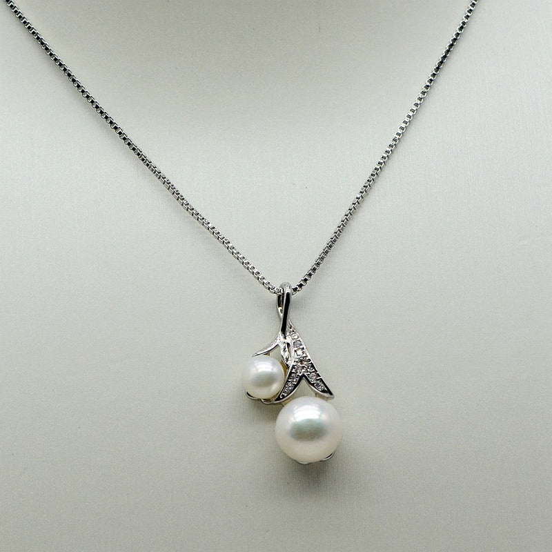 Double Bead Pendant Necklace Natural Freshwater Pearl Silver Necklace