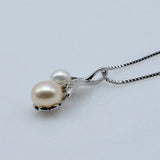 Double Bead Pendant Necklace Natural Freshwater Pearl Silver Necklace