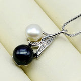 Double Bead Pendant Necklace Natural Freshwater Pearl Silver Necklace