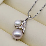 Double Bead Pendant Necklace Natural Freshwater Pearl Silver Necklace