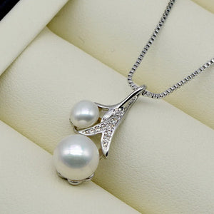 Double Bead Pendant Necklace Natural Freshwater Pearl Silver Necklace