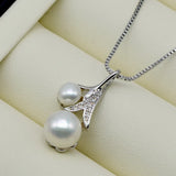 Double Bead Pendant Necklace Natural Freshwater Pearl Silver Necklace