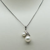 Double Bead Pendant Necklace Natural Freshwater Pearl Silver Necklace