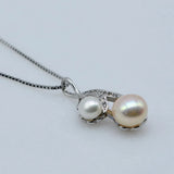 Double Bead Pendant Necklace Natural Freshwater Pearl Silver Necklace