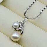 Double Bead Pendant Necklace Natural Freshwater Pearl Silver Necklace