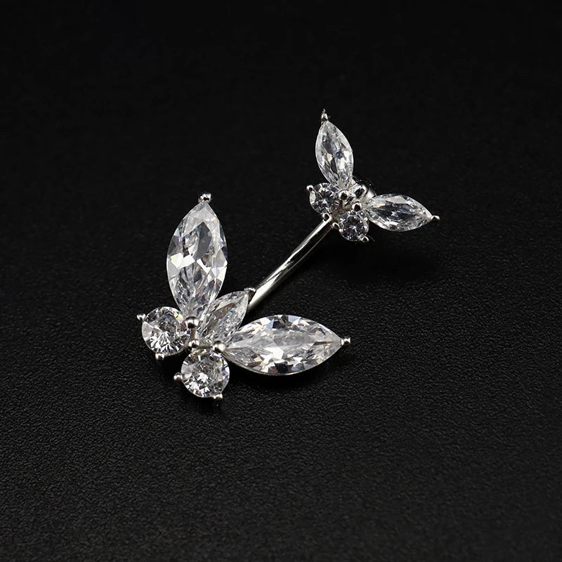 Sterling Silver Double Butterfly Navel Piercing Belly Button Rings
