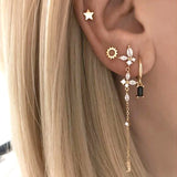 Double Chain Hoop Earrings Crystal Dangle Tassel Earrings