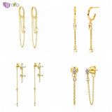 Double Chain Hoop Earrings Crystal Dangle Tassel Earrings