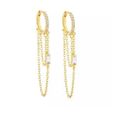 Double Chain Hoop Earrings Crystal Dangle Tassel Earrings