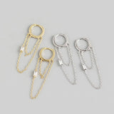 Double Chain Hoop Earrings Crystal Dangle Tassel Earrings