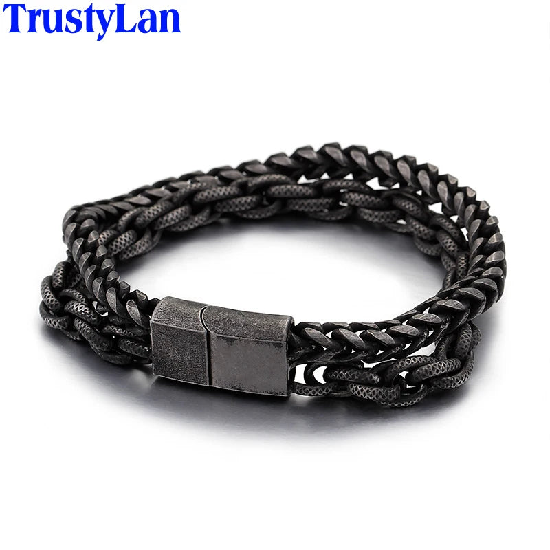 Stainless Steel Double Chain Men's Bracelet 10-Inch with Magnet Clasp