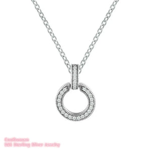 Double Circle Pendant Necklace 925 Sterling Silver Women Fine Jewelry
