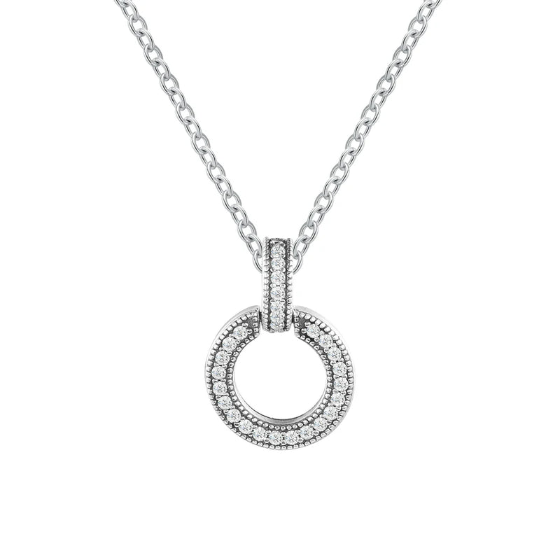Double Circle Pendant Necklace Collier Long Chain Real Silver S925