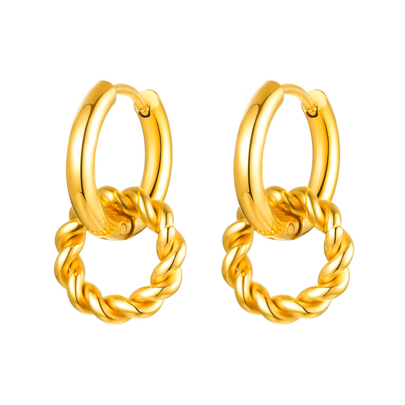 Stainless Steel Rope Twist Huggie Hoops Earrings for Women