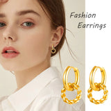 Stainless Steel Rope Twist Huggie Hoops Earrings for Women