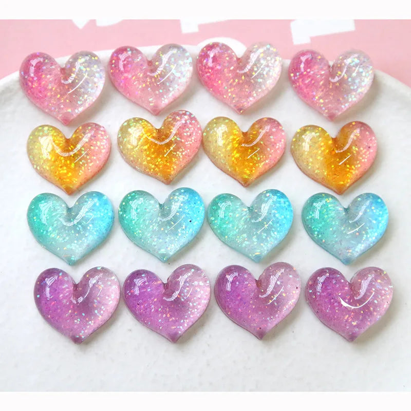 100pcs Glitter Heart Resin Cabochons 20*17mm Flatback Necklace Pendant