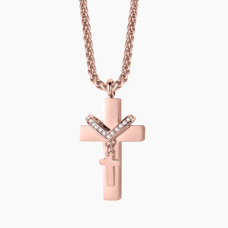 Double Cross Memorial Cremation Ashes Urn Pendant Necklace Keepsake Jewelry