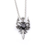 Double Dragon Sword Necklace Red Crystal Pendant Dragon Amulet Necklace Alloy
