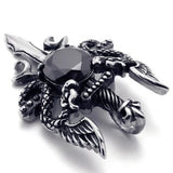 Double Dragon Sword Necklace Red Crystal Pendant Dragon Amulet Necklace Alloy