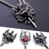 Double Dragon Sword Necklace Red Crystal Pendant Dragon Amulet Necklace Alloy