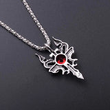 Double Dragon Sword Necklace Red Crystal Pendant Dragon Amulet Necklace Alloy