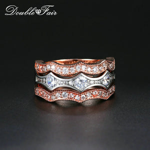 3 Stone Wedding Rings Crystal Women's Jewelry Rose DFYG064