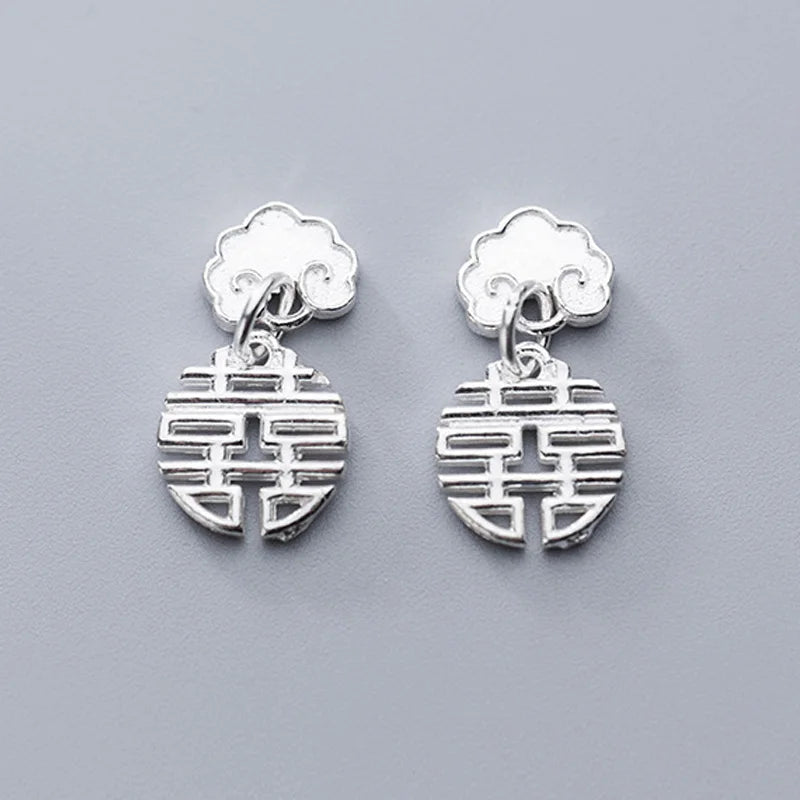 925 Silver Double Happiness Letter Charms for DIY Jewelry