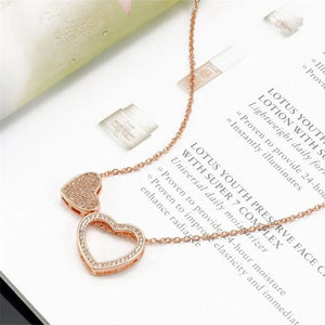 Double Heart 18K Rose Diamond Pendant 925 Sterling Silver Necklace