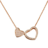 Double Heart 18K Rose Diamond Pendant 925 Sterling Silver Necklace