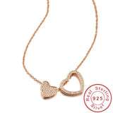 Double Heart 18K Rose Diamond Pendant 925 Sterling Silver Necklace