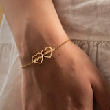 Double Heart Bracelet with Names-Stainless Steel Name Bracelet