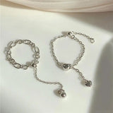 Heart Chain Ring Tassel Dangle Statement Open Adjustable