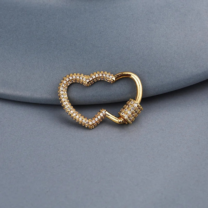 Double Heart Connection Clasps Hooks Copper Micro Pave Zirconia