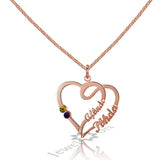 Personalized Double Heart Birthstone Necklace 925 Sterling Silver Name Necklace