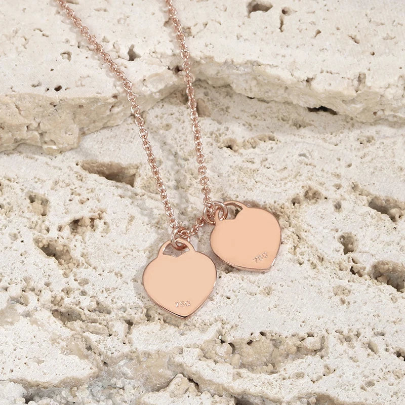 Double Heart Enamel Necklaces S925 Sterling Silver Necklace High Jewelry