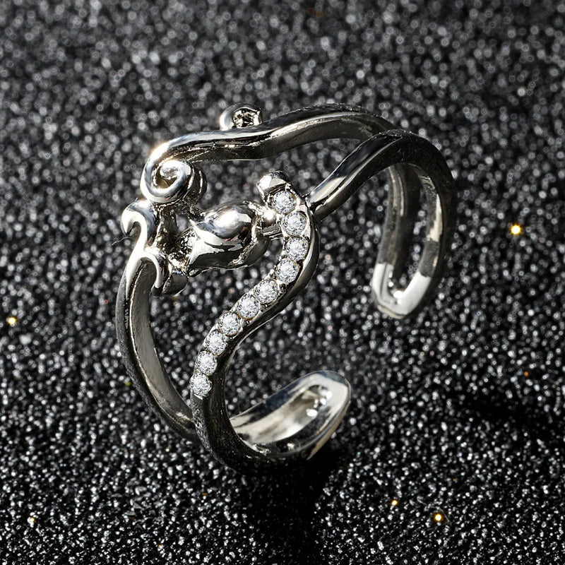 Double Heart Flowers Band Zircon Ring For Women Engagement