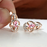Double Heart Hollow Hoop Earrings Multicolor Zircon Water Drop