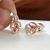 Double Heart Hollow Hoop Earrings Multicolor Zircon Water Drop