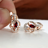 Double Heart Hollow Hoop Earrings Multicolor Zircon Water Drop