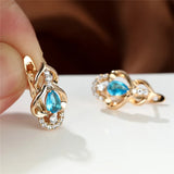 Double Heart Hollow Hoop Earrings Multicolor Zircon Water Drop
