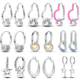 Double Heart Pave Zircon Star Earrings 925 Sterling Silver Hoops For Women