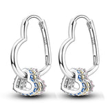 Double Heart Pave Zircon Star Earrings 925 Sterling Silver Hoops For Women