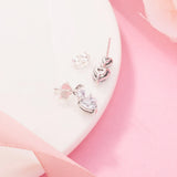 Double Heart Sparkling Stud Earrings Crystals Sterling Silver Jewelry