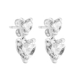 Double Heart Sparkling Stud Earrings 925 Sterling Silver Original Jewelry