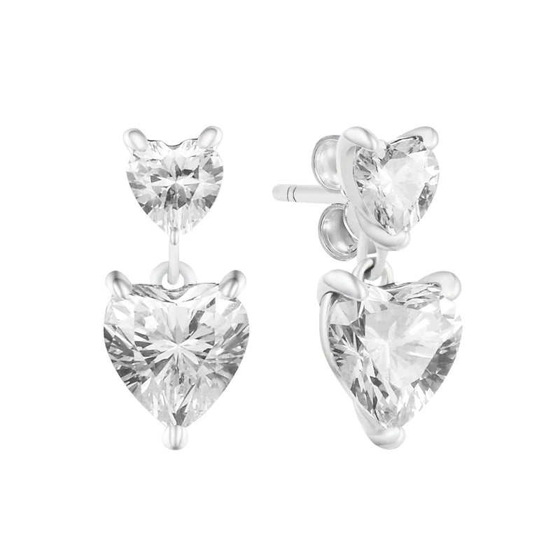 Double Heart Sparkling Stud Earrings 925 Sterling Silver Original Jewelry