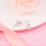 Double Heart Sparkling Stud Earrings 925 Sterling Silver Original Jewelry